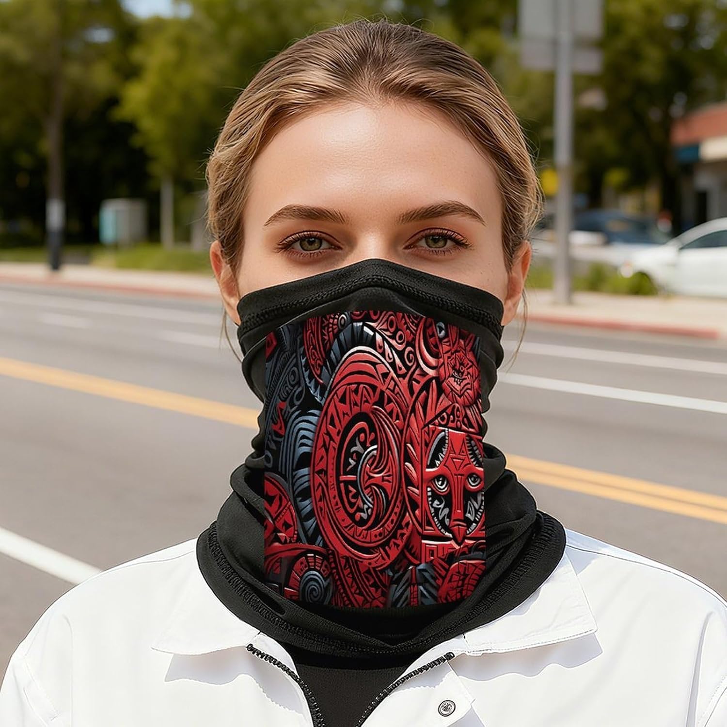 Red Tribal Pattern Face Mask for Men Women,Neck Gaiter Sunscreen Breathable,Face Cover for Skiing Fishing Hiking Cycling