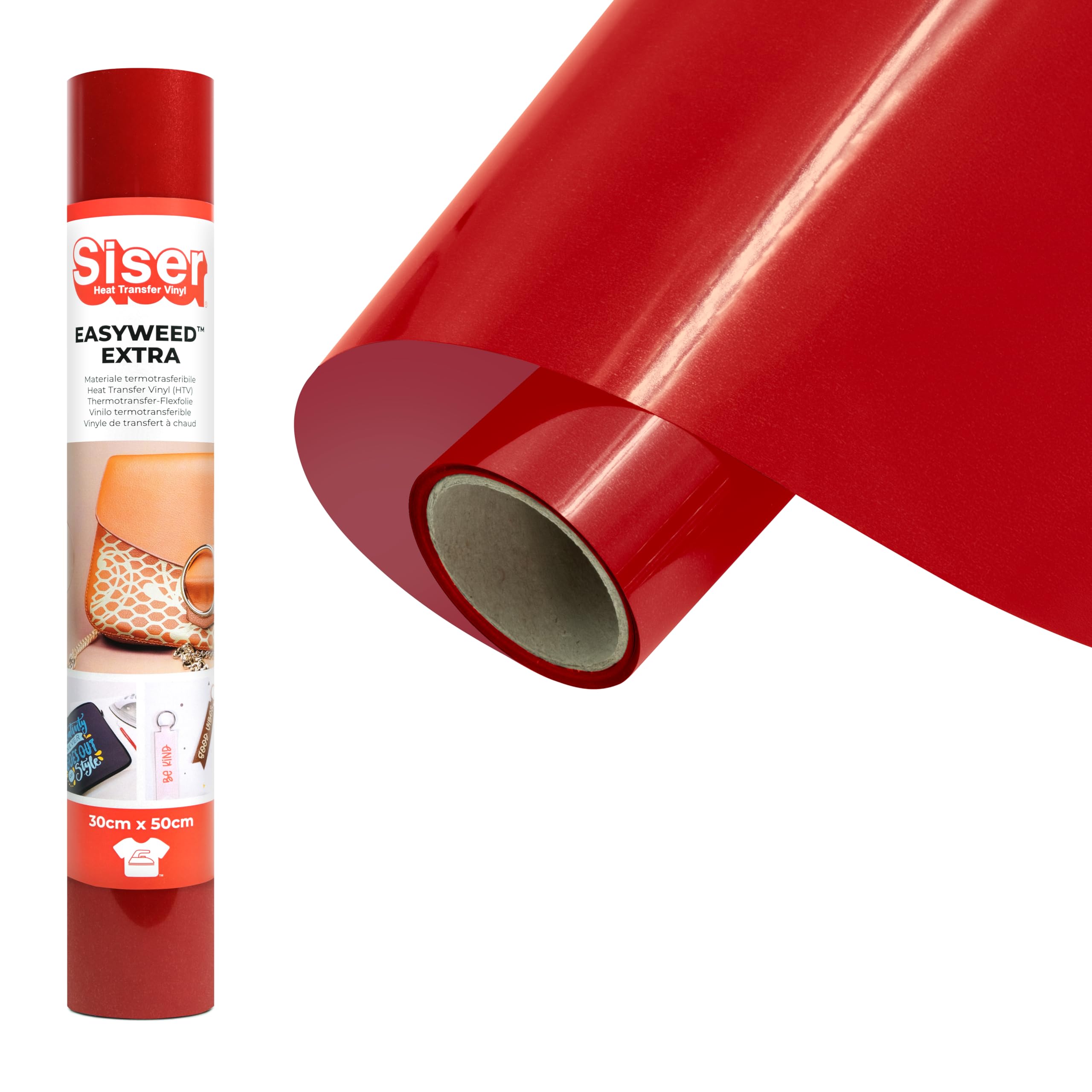 Siser® EasyWeed® Extra Red, 30 cm x 0.5 m, Heat Transfer Vinyl for Customising Nylon, Leather, Treated Fabrics