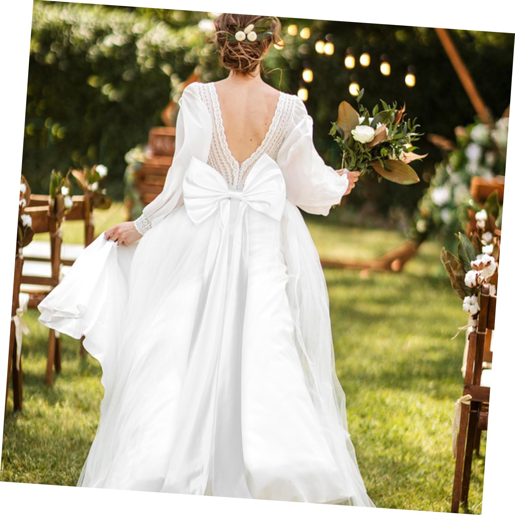 Abnehmbare Brautschleife aus Weißem Satin für Hochzeitskleid | Langer Schleifenzug mit Elegantem, Schlichtem Design, Passend für Formelle Robe und Kirchliche Trauung