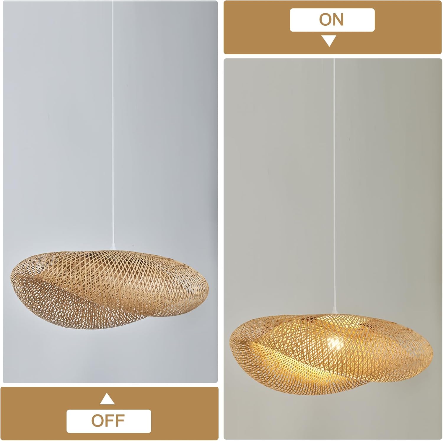 32" Rattan Chandelier Light, Hand Woven Large Boho Light Fixture, Wicker Pendant Light, Adjustable Hanging Height, 32inch Bamboo Lampshade for Dining Room Kitchen Island Living Room