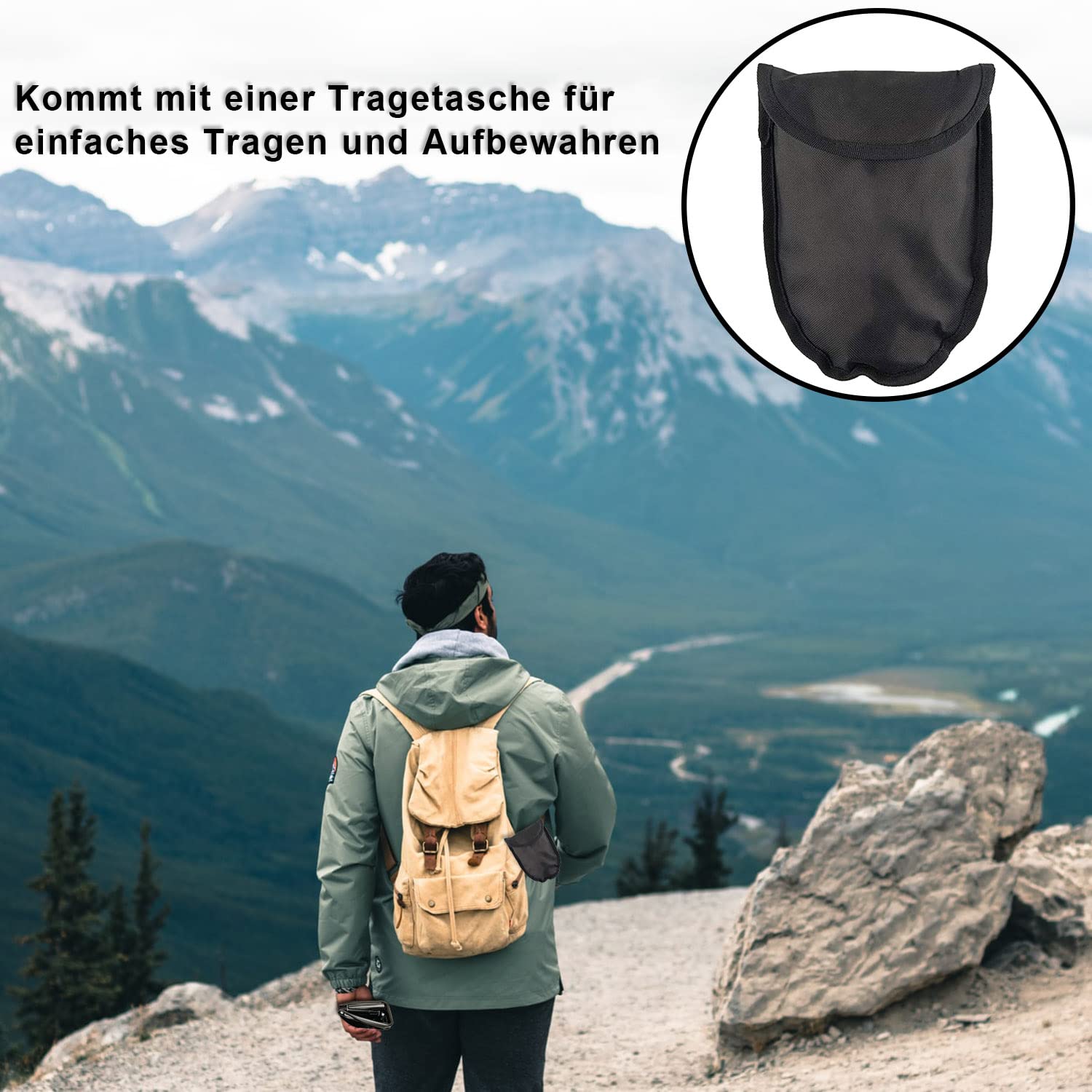 Pala Plegable, Negra pala de Camping Multifuncional, Pala Plegable Desmontable con Bolsa de Transporte