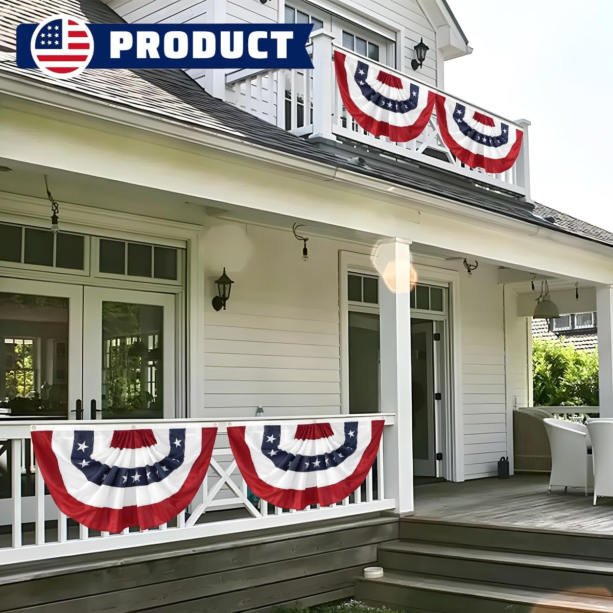 4Pack American Bunting Flags 2x4Ft USA Pleated Fan Flag 4th of July Patriotic Decorations Flag Embroidered Stars & Sewn Stripes Canvas Header Brass Grommets Decor Outside Porch Garden