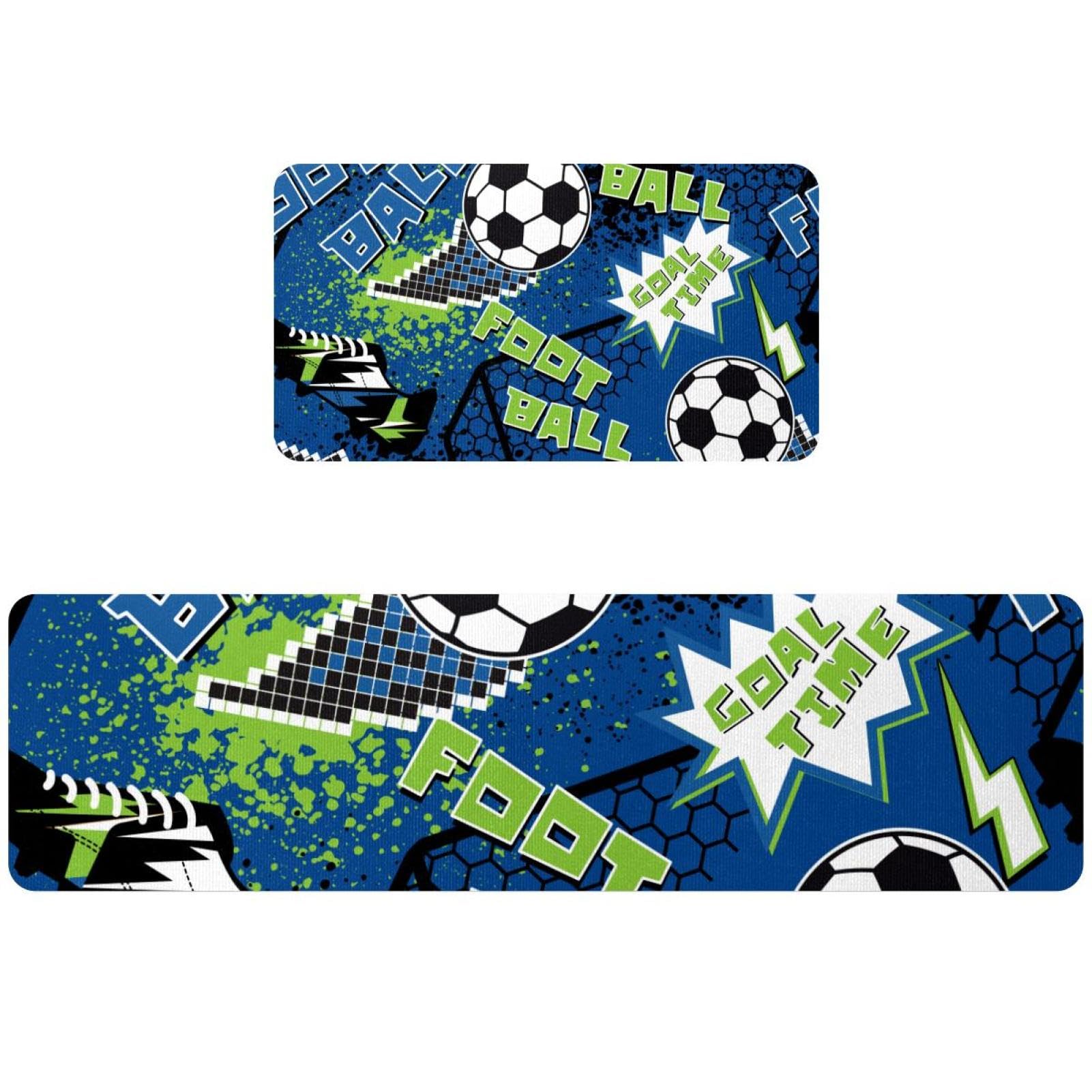 Lot de 2 tapis de cuisine football grunge lavables et absorbants