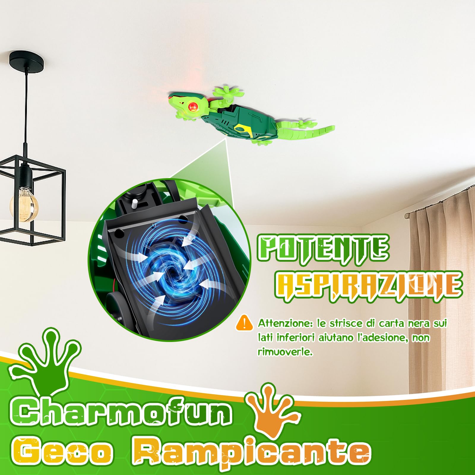 Charmofun Geco Telecomandato, Lucertola Telecomandata con Occhi a Led Luminosi, Movimenti Realistici, Direzione Regolabile, Regali Giocattoli interattiviper para Bambini 4 5 6 7 8+ Anni (Verde)