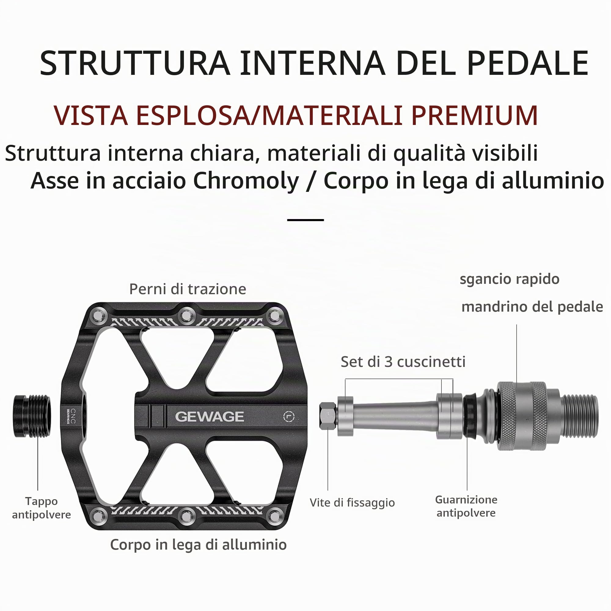GEWAGE Pedali da bicicletta a sgancio rapido 9/16" – Pedale piatta in alluminio CNC rimovibile con 8 pin antiscivolo e catarifrangenti per bici pieghevoli, fixie, singlespeed e bici da città