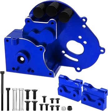 Aluminum Transmission Case Gearbox Housing Cover w/Motor Plate Compatible with 1/10 Traxxas Slash 2WD Rustler Stampede Bandit 2WD RC Car Replace 3691 Blue