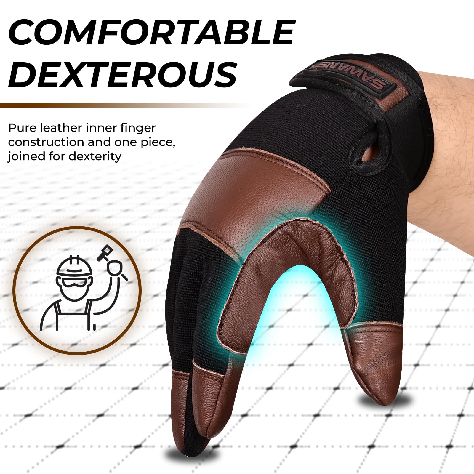 SAWANS Guanti da giardinaggio in pelle per donne e uomini resistenti alle spine flessibili robusti per meccanici, utilità, destrezza, guanti da costruzione traspiranti (marrone, S)