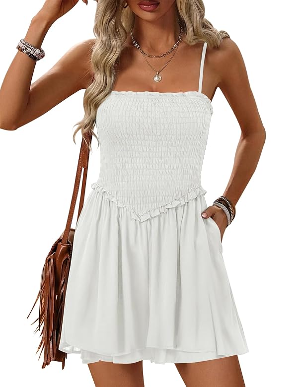Relipop Womens Romper Smocked Sleeveless Spaghetti Mini Shorts Jumpsuits by Relipop - Used condition - US$23.74
