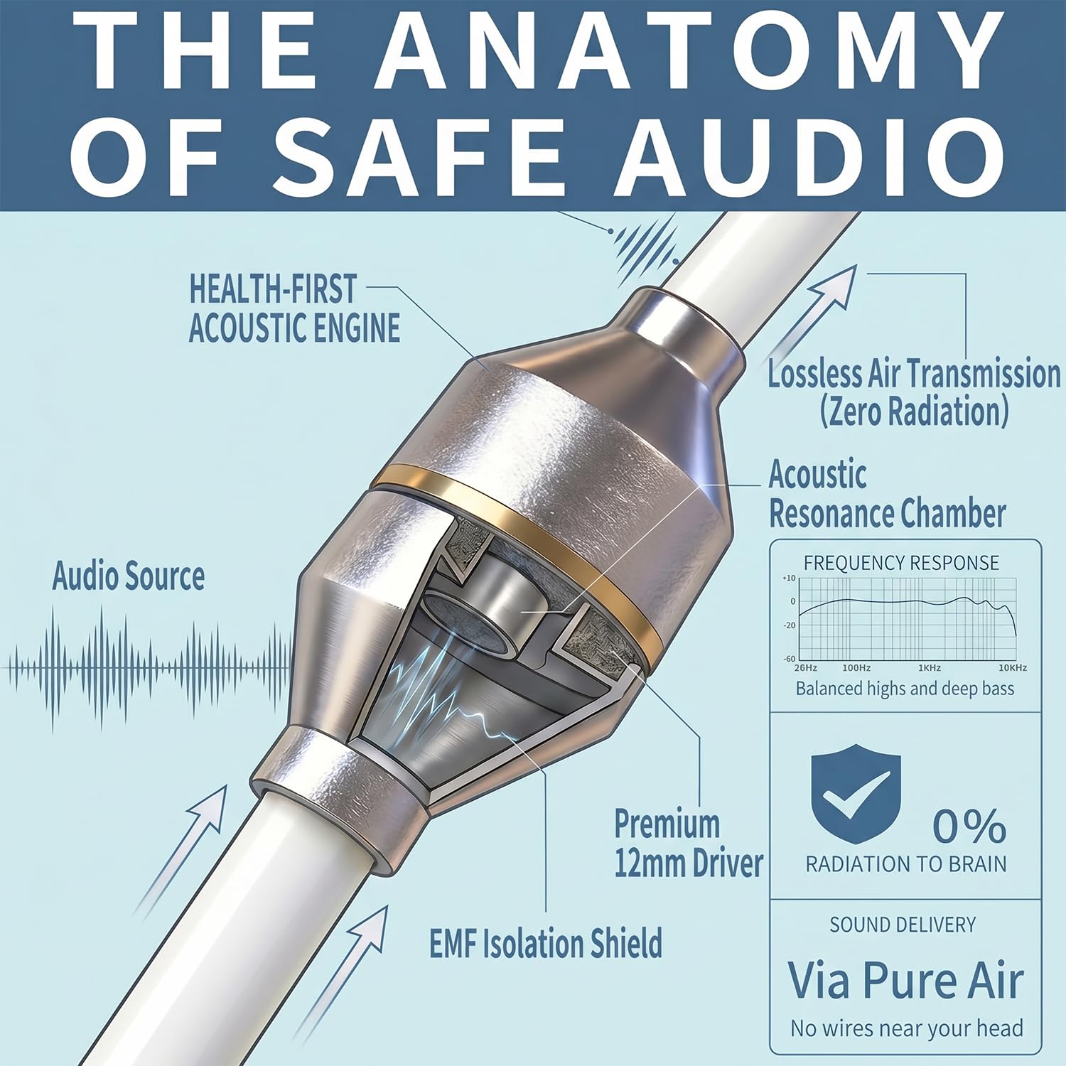 Air Tube, cuffie da 3,5 mm – Auricolari cablati anti radiazioni senza EMF con riduzione del rumore microfono e controllo del volume – Zero EMF auricolari per gravidanza, chiamate lunghe – Comfort