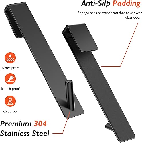 Miniatura 17 de Ganchos para puerta de ducha (7.5 pulgadas), ganchos extendidos sobre la puerta para puerta de ducha de vidrio sin marco, ganchos de acero
