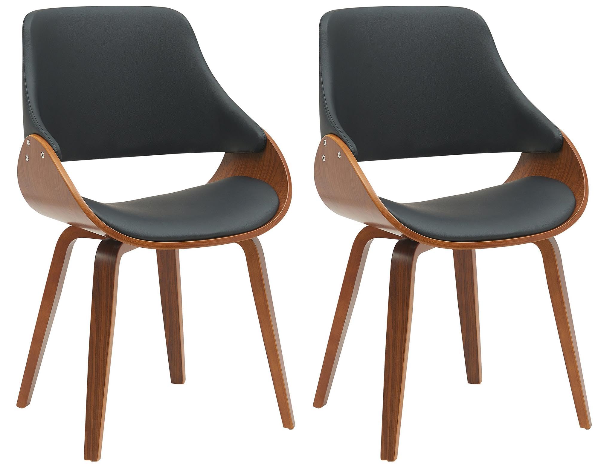 CLP Sedie da Pranzo Set 2 Vangale, con braccioli e Schienale, Imbottite, Struttura in Legno Curvo Effetto Noce, Colore:Noce/Nero, Materiale:Ecopelle