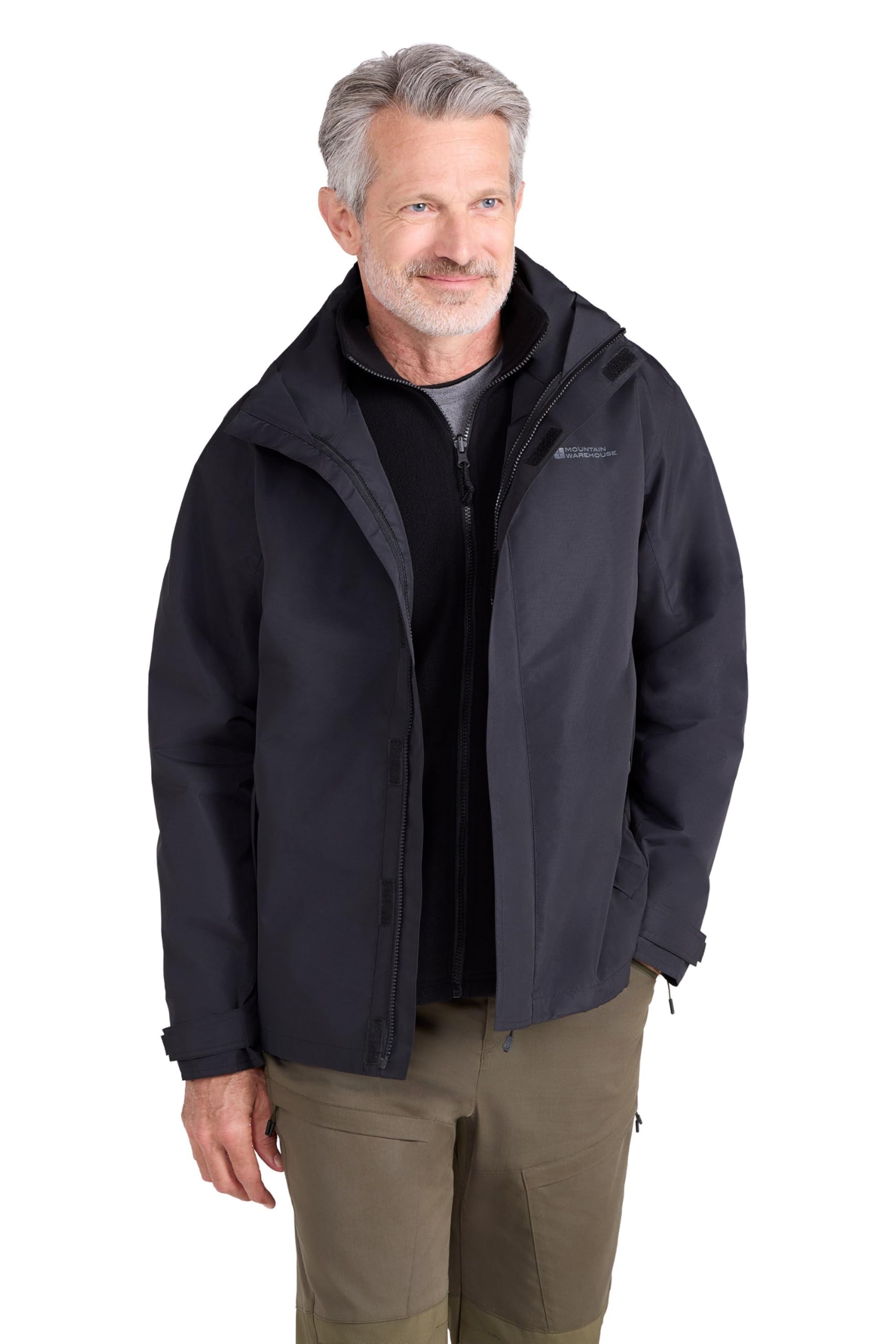 Mountain Warehouse Fell Mens 3 in 1 Water Resistant Jacket - Adjustable Coat with Packaway Hood, Detachable Inner Fleece & Many Pockets - For Hiking & Outdoors