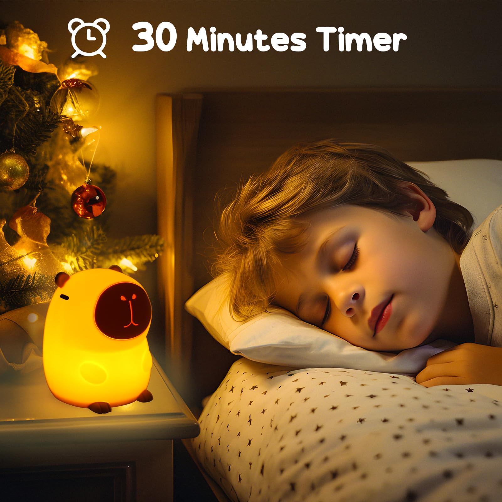 Capybara noche luz linda suave silicona niños habitación noche luz regulable animales noche luz con temporizador y grifo control, regalo de Navidad