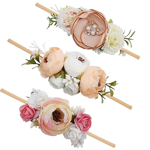 Mligril - Juego de 3 diademas florales para recién nacida infante diseño de corona de flor S Mligril - Juego de 3 diademas florales para recién nacida infante diseño de corona de flor S