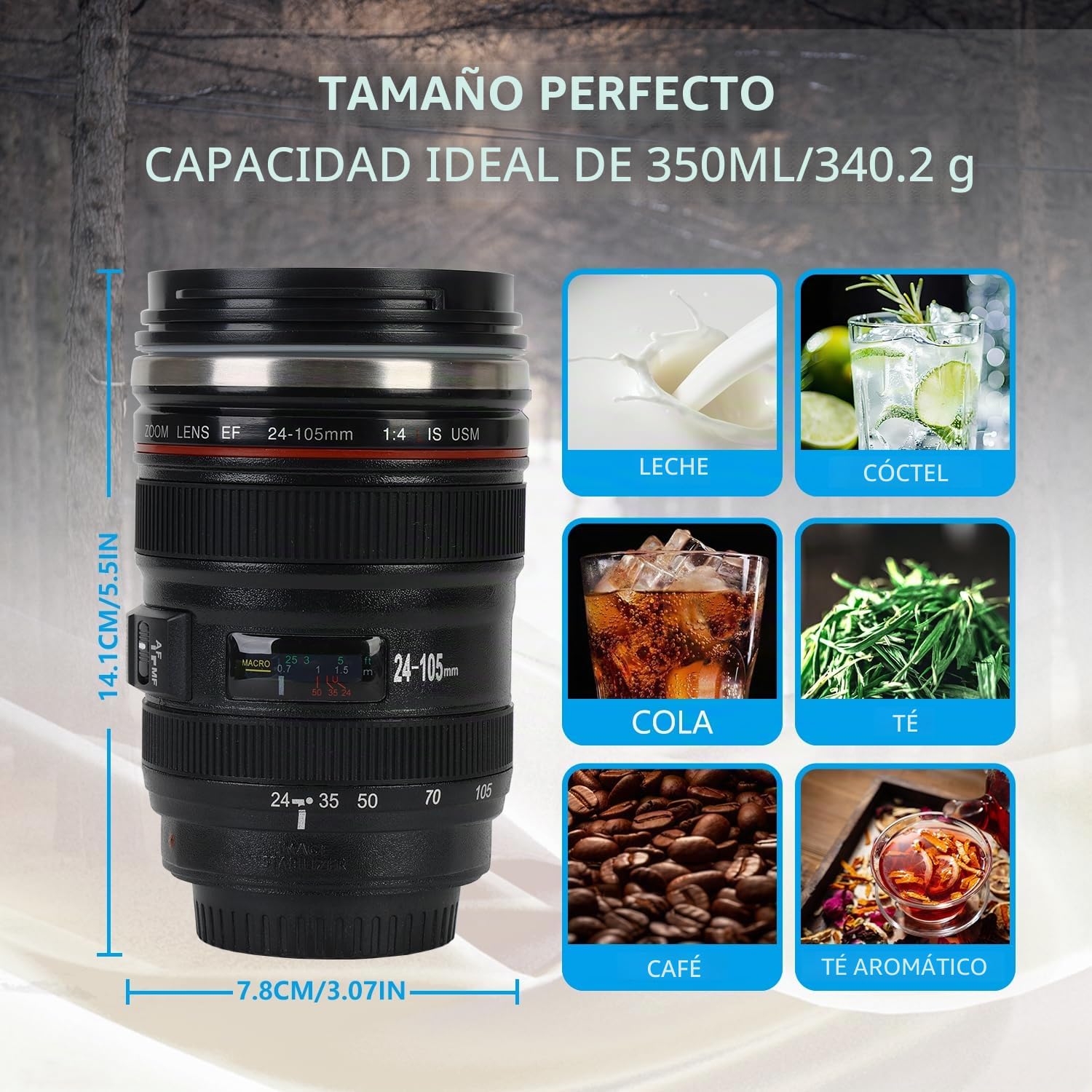 Cefrank Taza para Lente de cámara,350 ml (Negro)