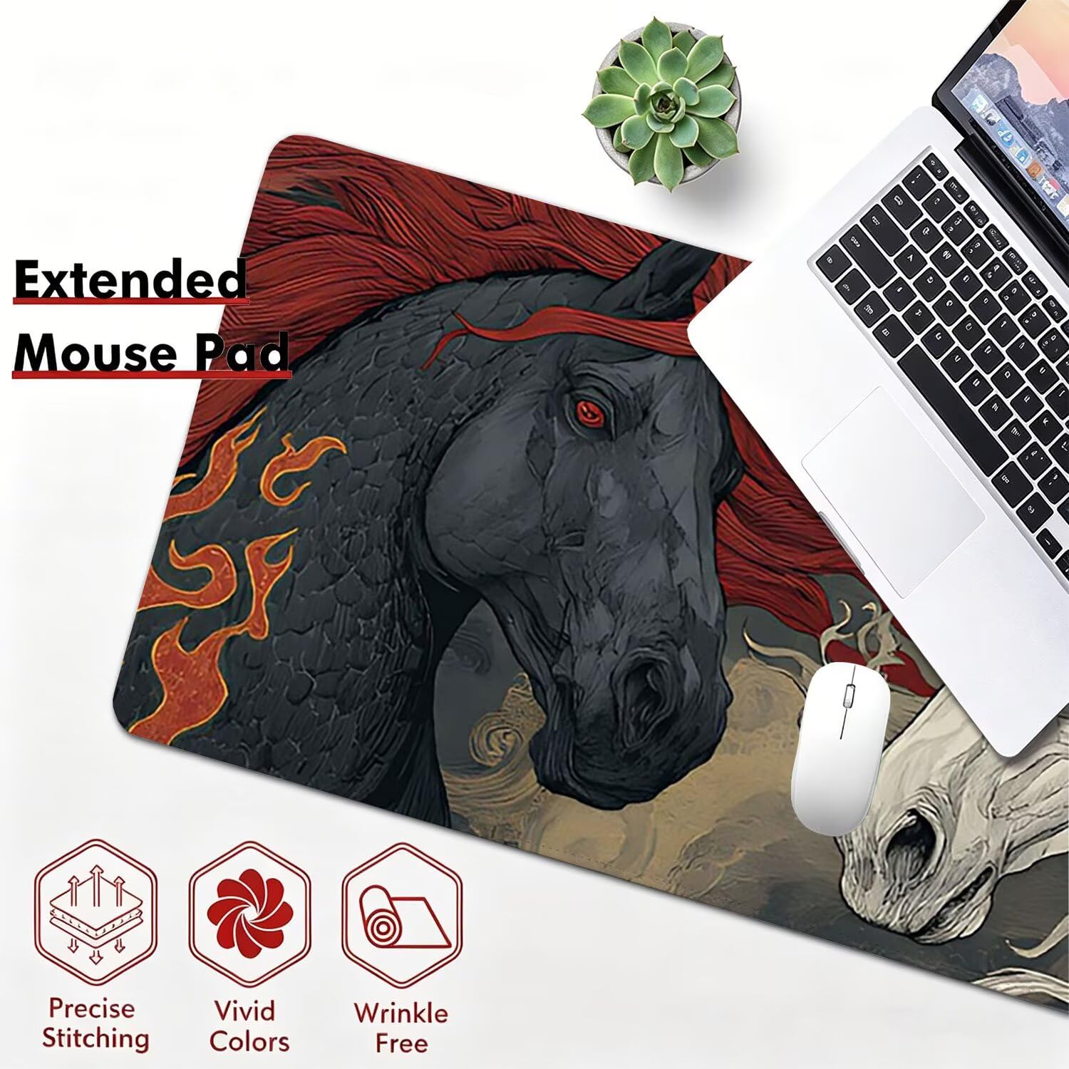 Tappetino Mouse Gaming XXL, Mousepad 1200x600x4mm bianco nero Lupo 0x0-213 | Tappetino Scrivania con Base in Gomma Antiscivolo Bordi Cuciti per Computer, PC, Migliora la Precisione e la Velocità