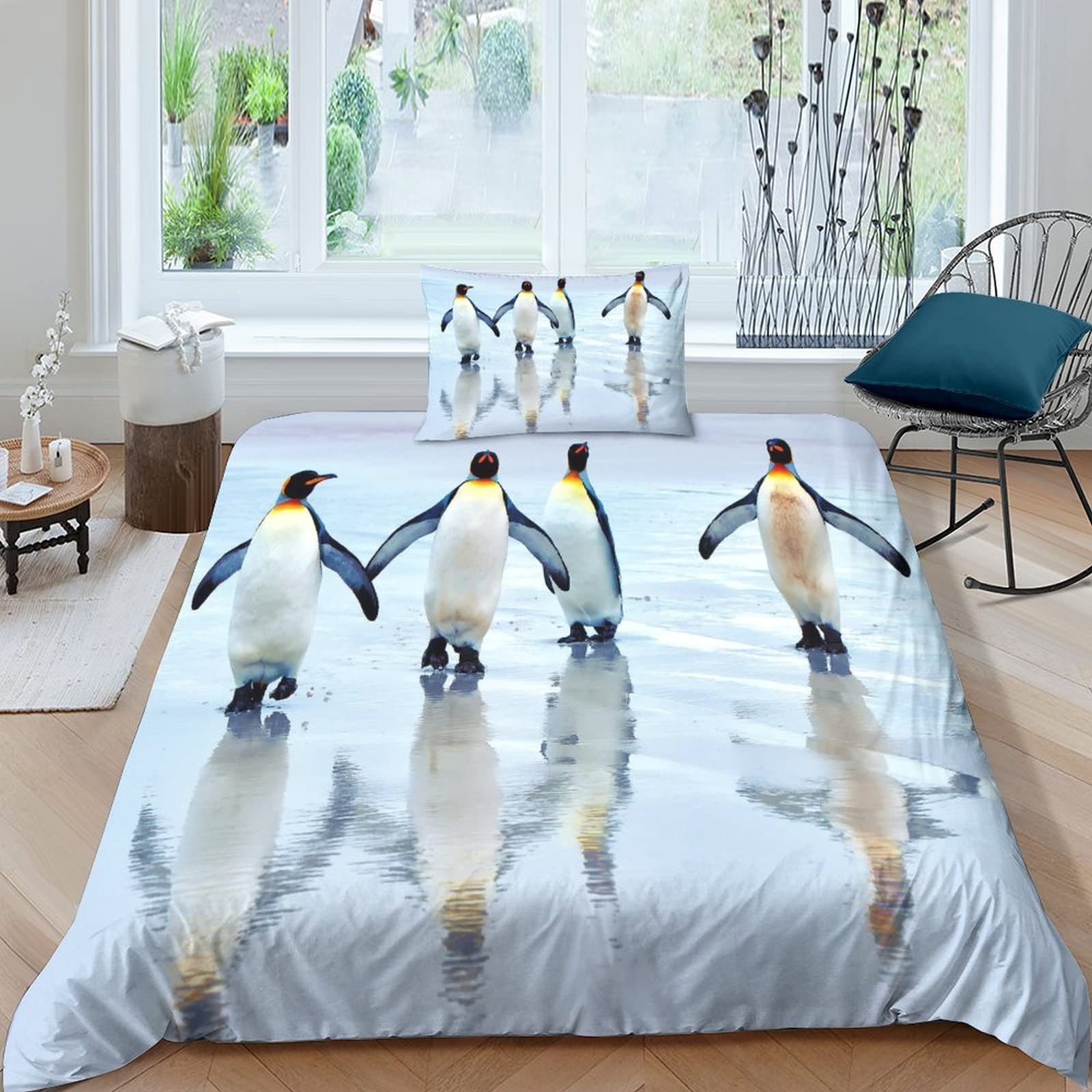 Housse de couette pingouin animaux impression 3D parure de lit 3 pièces pour enfants et adultes