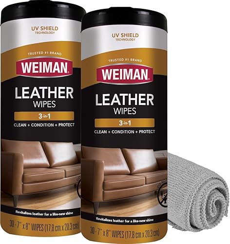 Weiman Toallitas limpiadoras de cuero – Protección UV en condiciones limpias que ayudan a prevenir grietas o decoloración de muebles, interior del