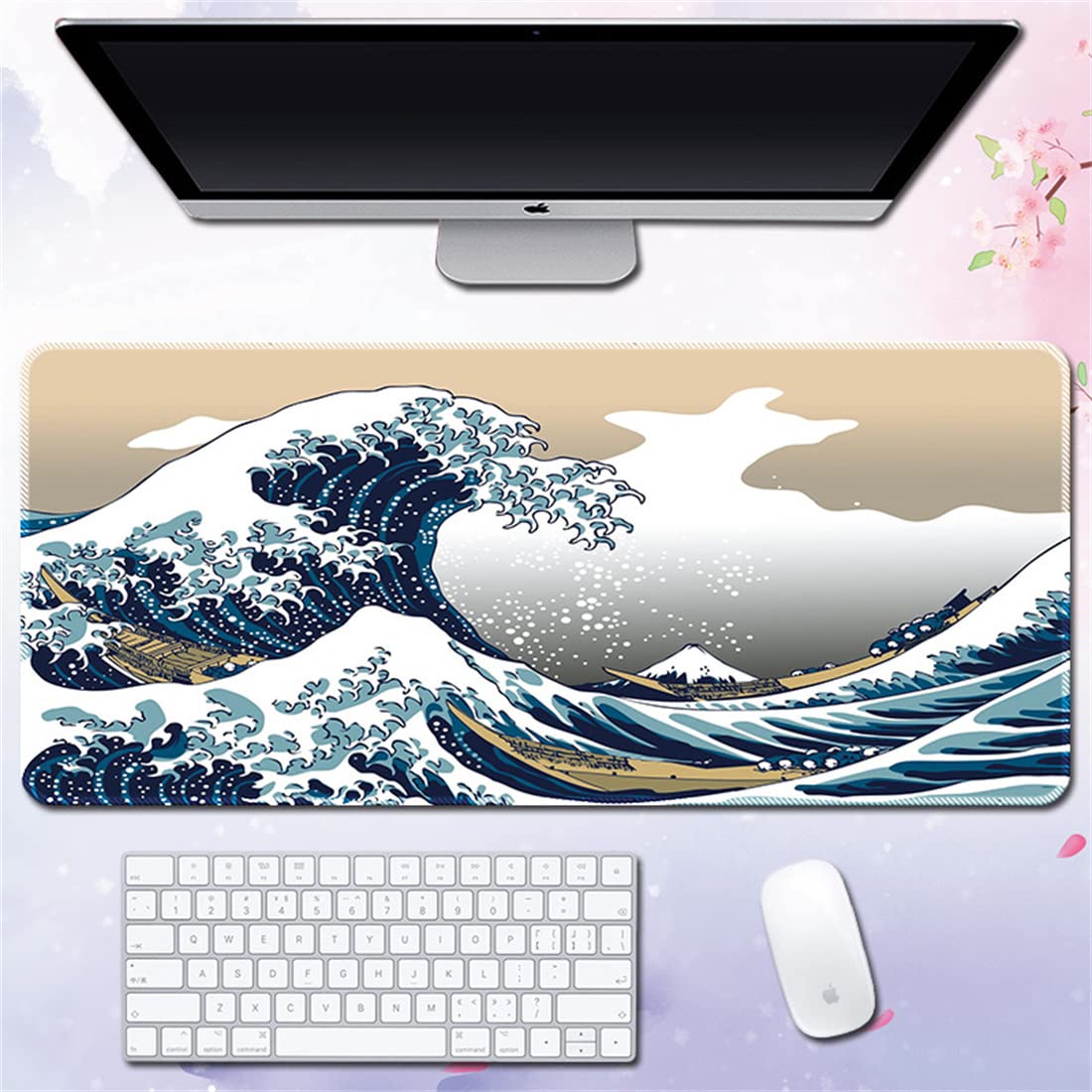 Morain Gaming Mouse Mat Art Print Painting Hokusai The Great Wave Big Rectangle Non-Slip Rubber Mousepad Mouse Pad, 900 * 400 * 3mm, Style 5