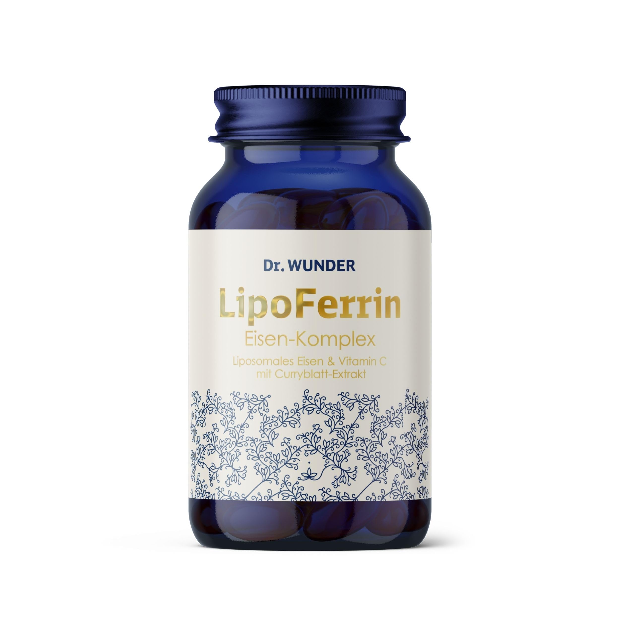Dr. Wunder LipoFerrin – 60 liposomale Softkapseln | 21mg elementares Eisen + Vitamin C | echte liposomale Form – besonders verträglich & magenfreundlich | mit Curryblatt, Aronia & Aspergillus oryzae