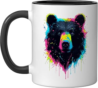 Splash Art Black Bear Bears Ceramic Mug, Black/White