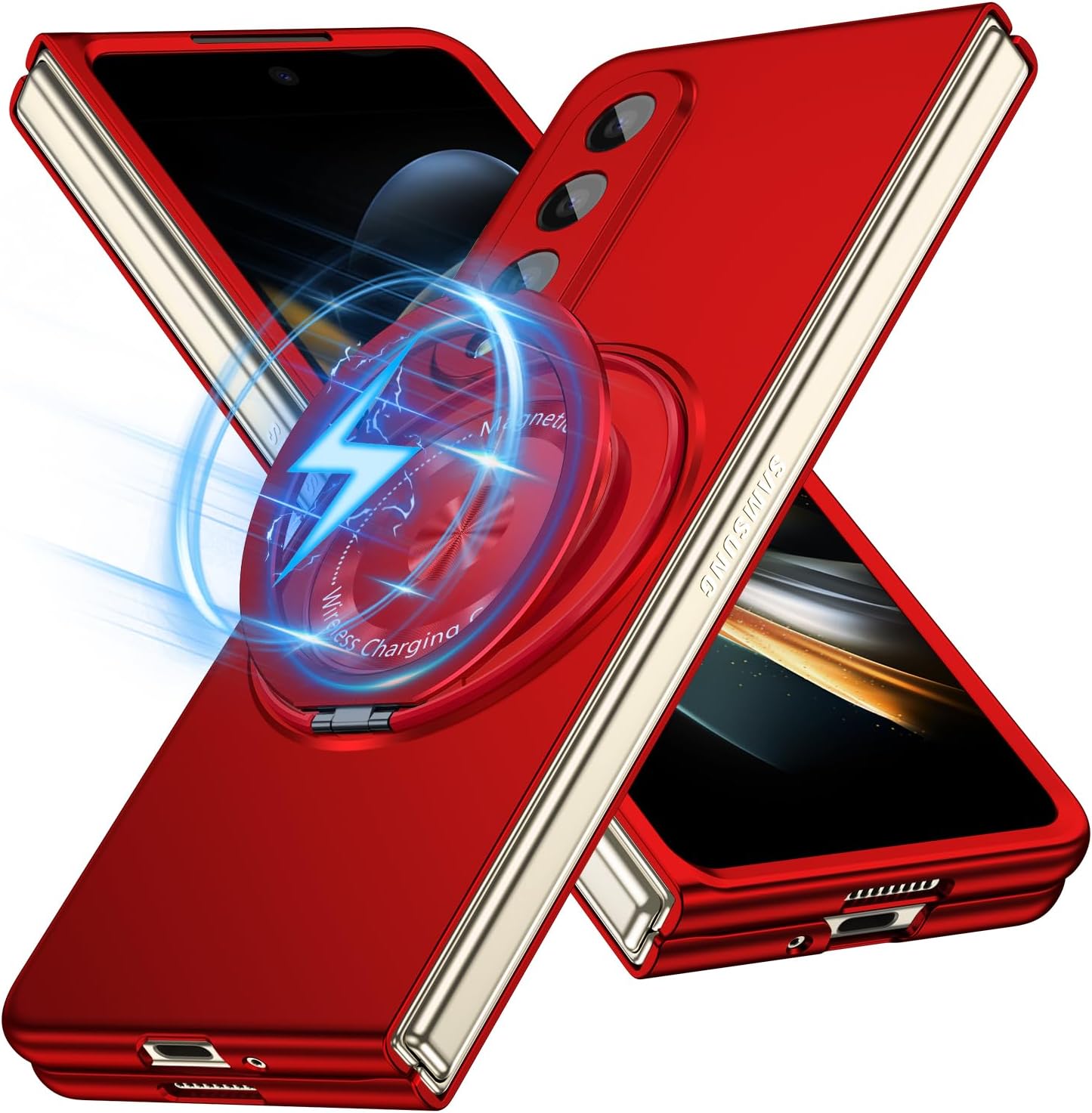 Magnetic Case for Galaxy Z Fold 4 with Rotatable Stand, Matte PC Case for Women Men Girls Boys Drop Protection Shockproof Slim Fit Durable Cover for Galaxy Z Fold 4, Deep Blue 13.19