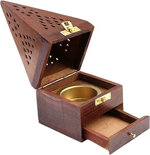 Wooden Mystique Wooden Incense Holder Pyramid Shape Wooden Sambrani Cup Holder with Kapoor Storage Box l Wooden Incense Ho... Price In India