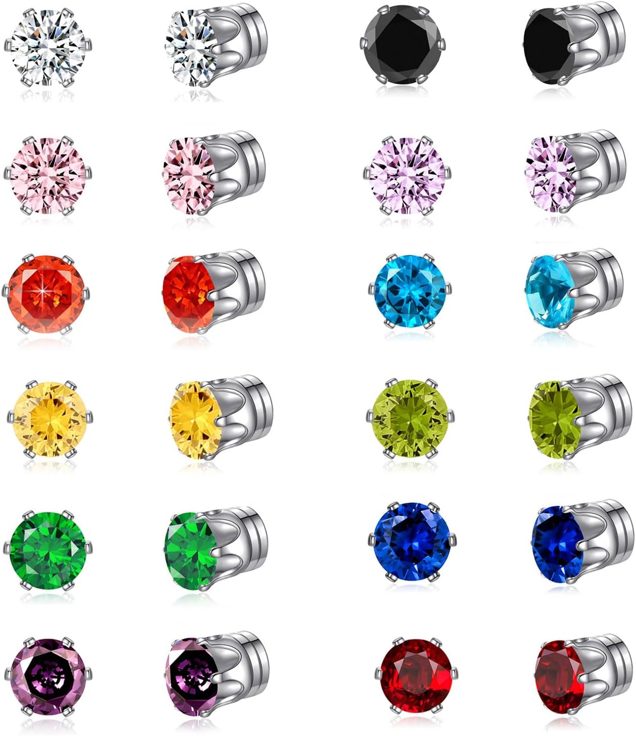 12 Pairs Colors Cubic Zirconia Magnetic Earrings Set Clip on Non Piercing Earrings Unisex