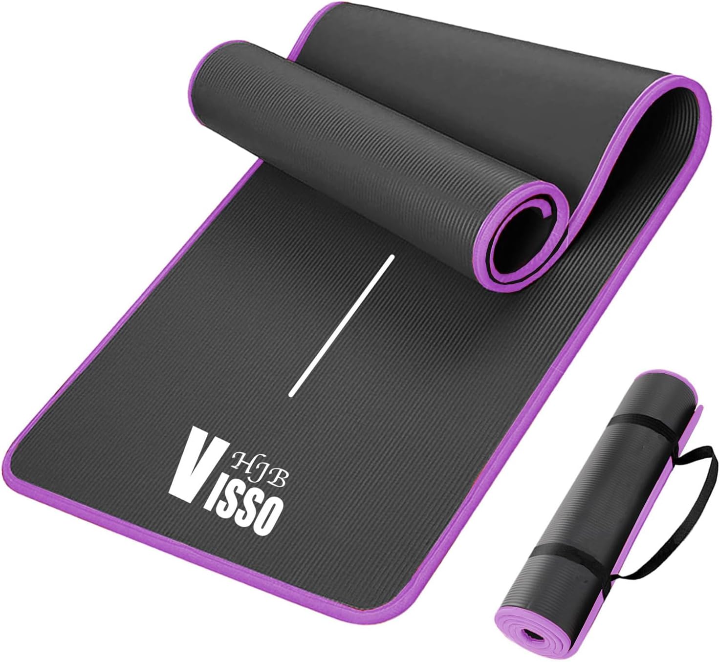 HJB VISSO Yoga Mat Non-Slip, 10mm Thick Exercise Mat with Carry Strap for Men & Women, High Density Anti-Tear NBR Pilates Mat for Yoga, Pilates, Home & Fitness, Workouts