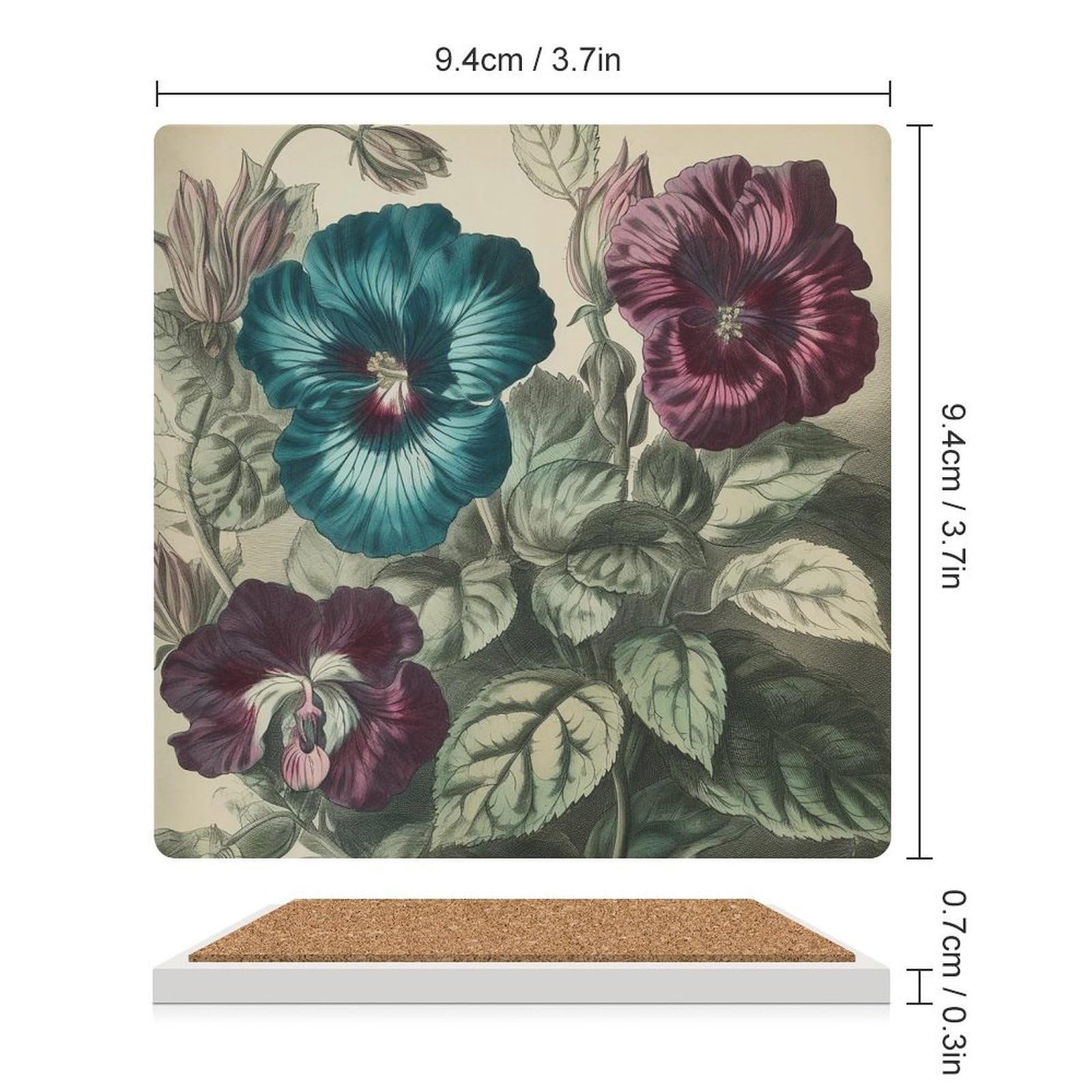 Posavasos para decoración de mesa, juego de 6 posavasos para mesa de café, reutilizables, con tres flores, impresión de pintura para mesa de comedor y sala de estar