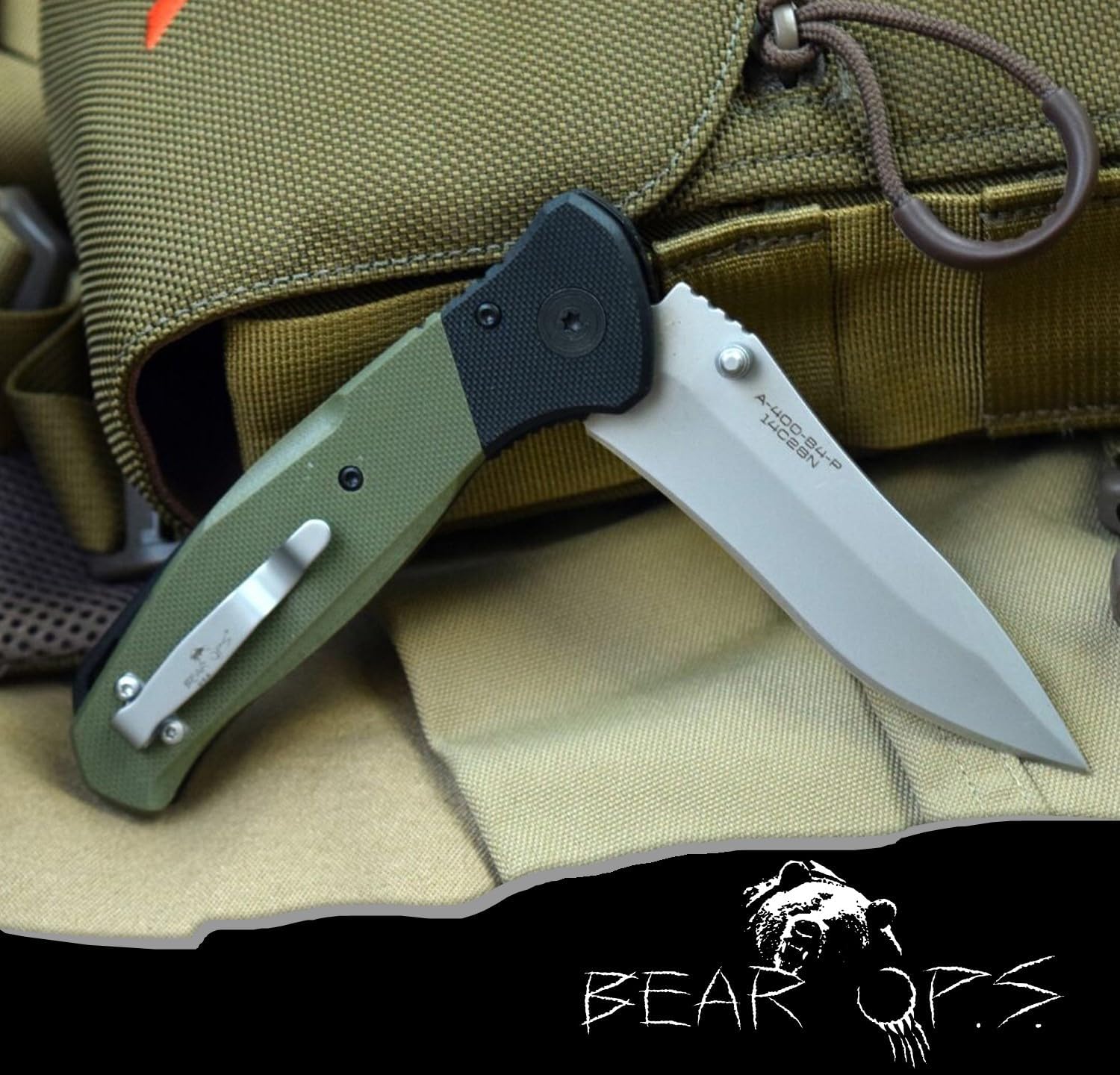 Bear & Son Swipe IV 4 1/4" Black & Green G10 Handle with Blade