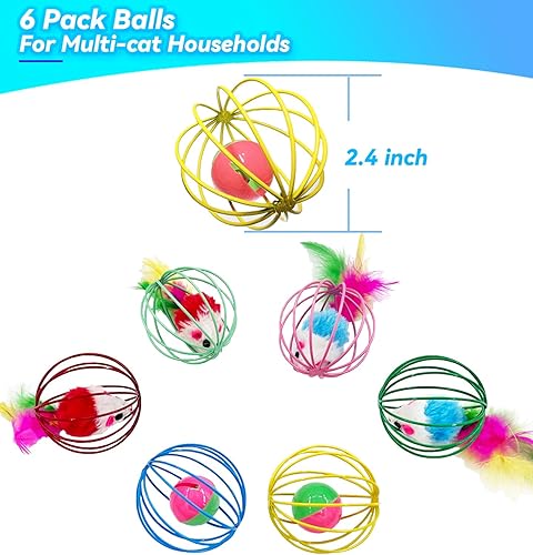 Miniatura 2 de Juguetes para gatos, 6 paquetes de juguetes de pelota para gatos, bolas de jaula de metal con ratones y campanas, juguetes para gatos de interior y