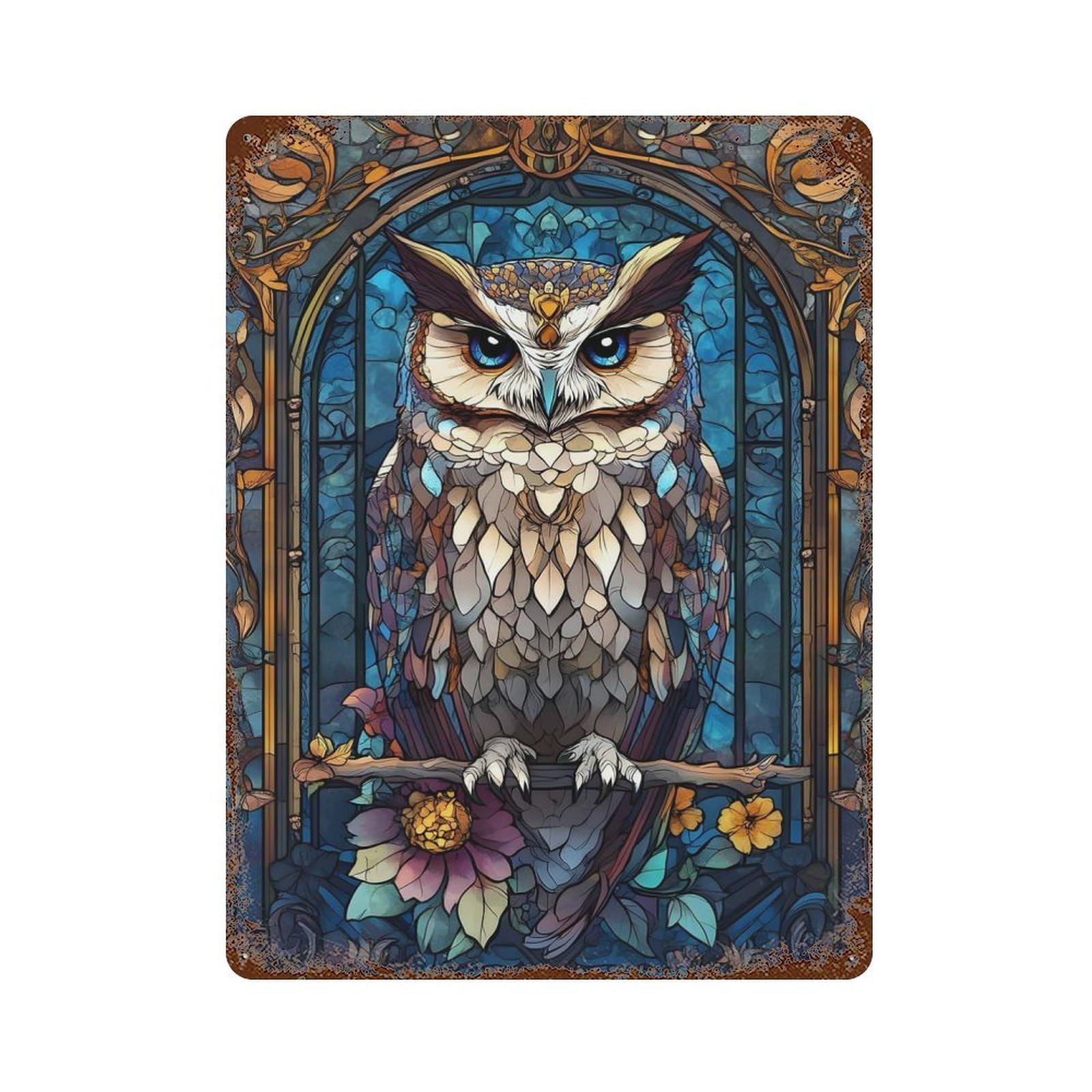 Rust Effect Owl Aged Metal Wall Plaque 15.7"x11.8", Rustic Home Decor for Bistro, Counter And Cafe Decor