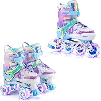 NEMONE Mermaid 4 Size Adjustable Light up Roller Skates and Inline Skates for Girls Small10C-13C US and Medium13C-3Y US