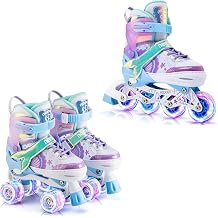 NEMONE Mermaid 4 Size Adjustable Light up Roller Skates and Inline Skates for Girls Small10C-13C US