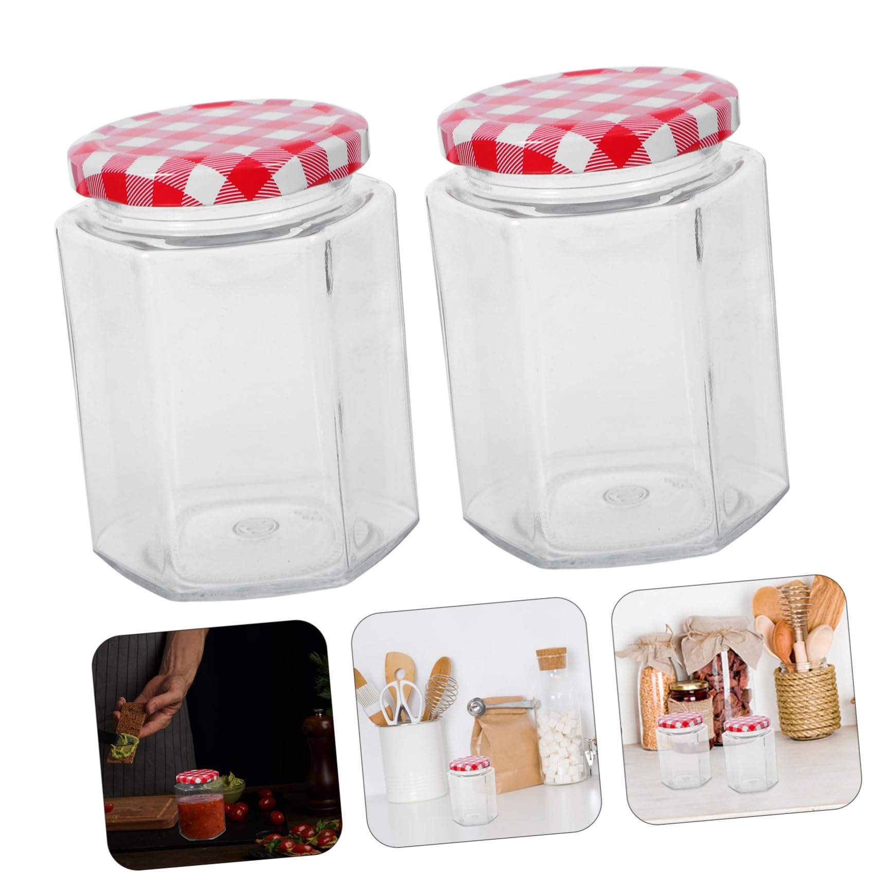 MAGICLULU 6 Stück Kleine Hexagon Marmeladengläser mit Luftdichtem Deckel Klare Behälter für Marmelade Diy Kerzenherstellung und Küchenlagerung