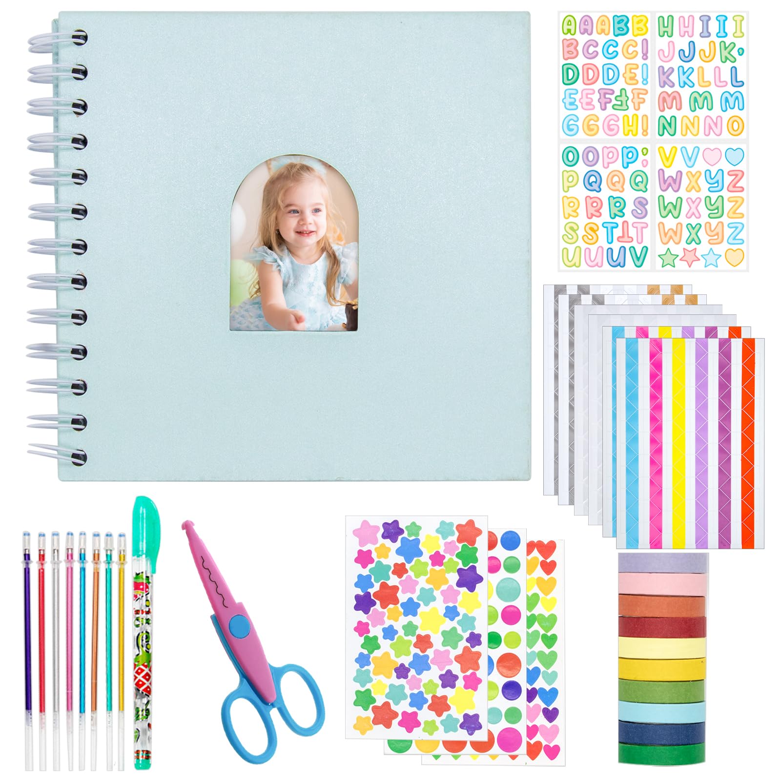 Amimy Kid Scrapbook DIY Photo Album Hard Cover Scrapbook Kit for Kids Instant Camera Print Paper with DIY Accessories (Blue)