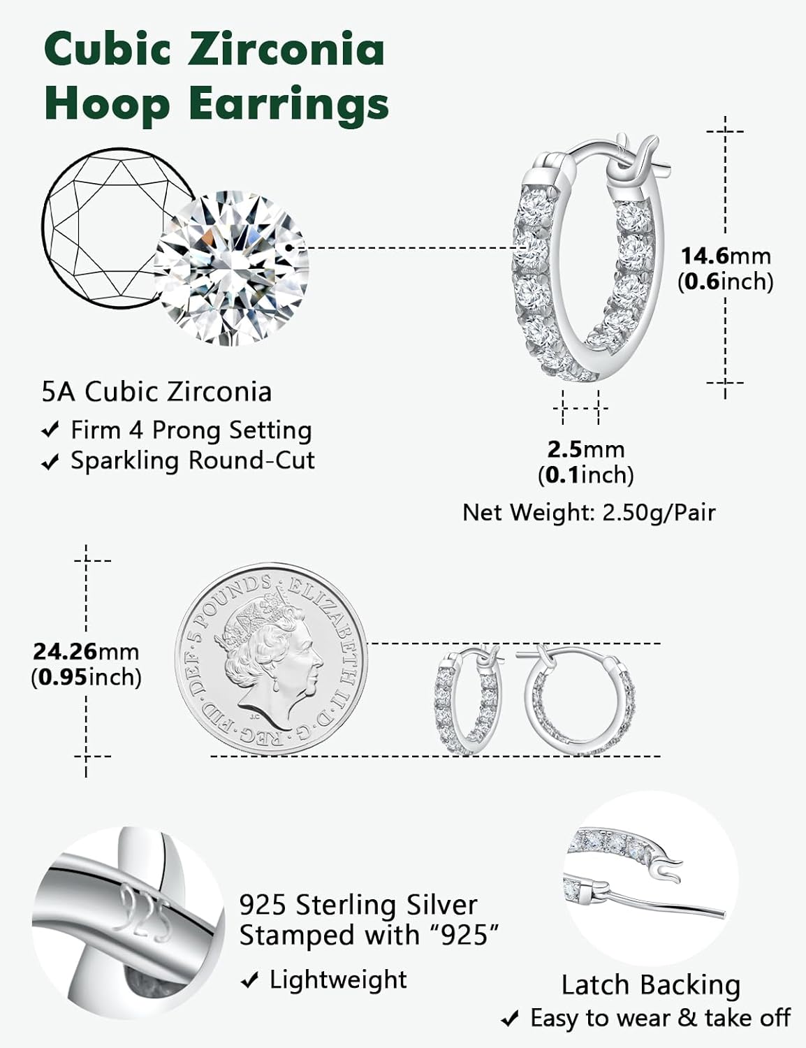 925 Sterling Silver/14K Gold Plated Hoop Earrings for Women Sensitive Ears Cubic Zirconia Cz Earrings Lab Diamond Wedding Earring Huggie Hoops 26/20/15mm - Image 7