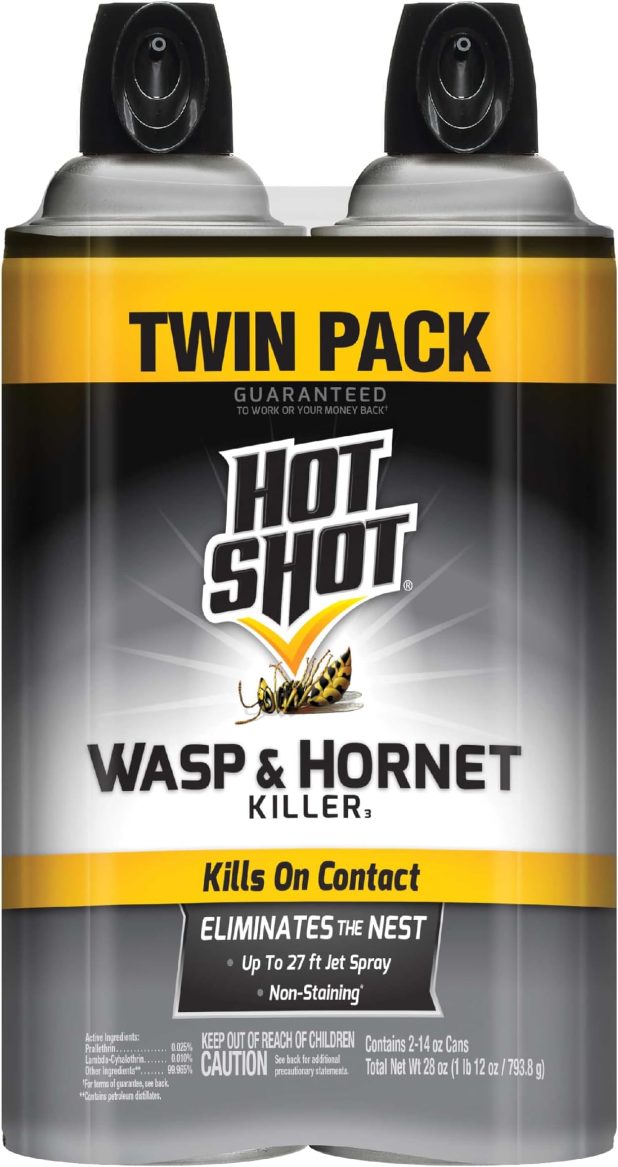 Hot Shot Wasp & Hornet Killer Spray, For Insects Eliminates the Nest, Sprays Up To 27 Feet, 14 fl Ounce, 2 Pack
