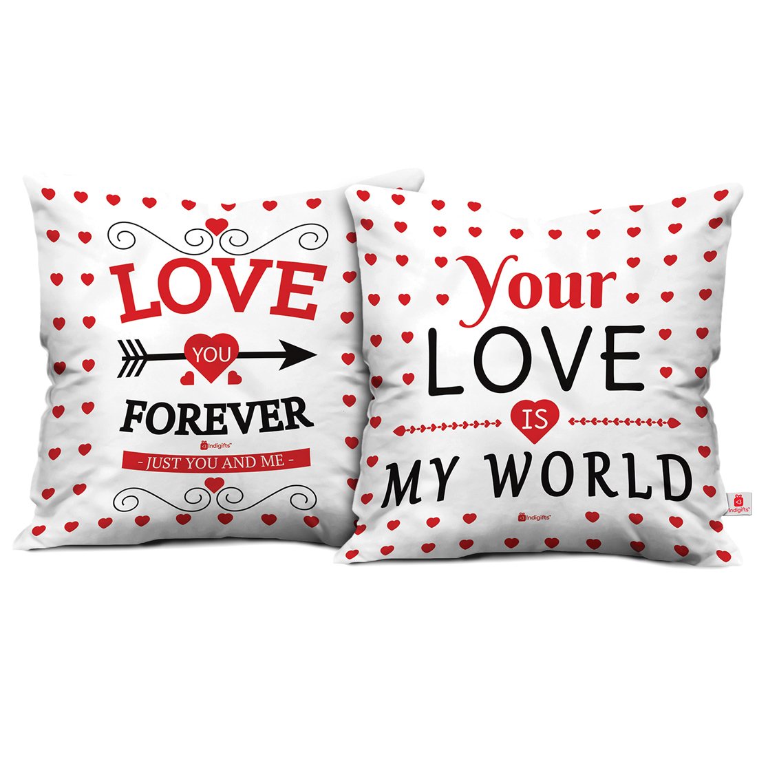 Indigifts IA Valentine Day Love Quote an Arrow Targeting Towards Love Multi Cushion Cover 16x16 inch Set of 2 - Gift for Boyfriend-Girlfriend-Birthday, Wife, Husband, Anniversary