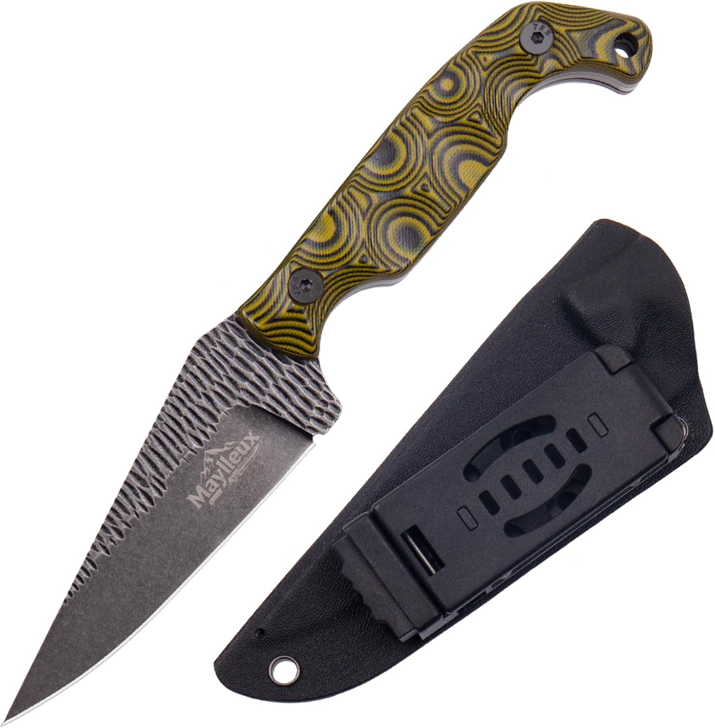 Fixed Blade Knife with Sheath, 1095 Steel, Outdoor Survival Hunting Tools, Camping, G10 Handle, EDC (Yellow, Style 2)