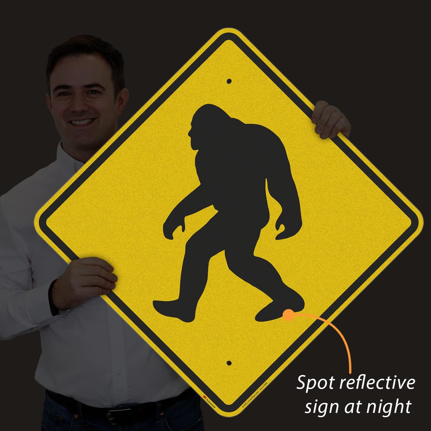 SmartSign 24 x 24 inch Bigfoot Sasquatch Crossing Metal Sign, 80 mil Aluminum, 3M Laminated Engineer Grade Reflective Material, Black and Yellow, Made in USA
