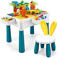 SWATOW 6-in-1 Kids Activity Table Chair Set - Adjustable Height, 105pc Marble Run Blocks, Water Sand Table for Toddlers