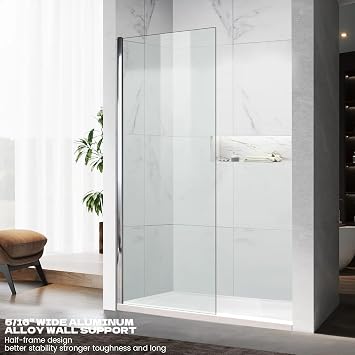 Shower Glass Panel 20.5 W x 74 H, Fixed Frameless Shower Screen with 5/16(8mm) SGCC ClearTempered Glasss,Walk in Single Shower Wall Glass Panel for Batroom (Bright Chrome,20.5 x 74)