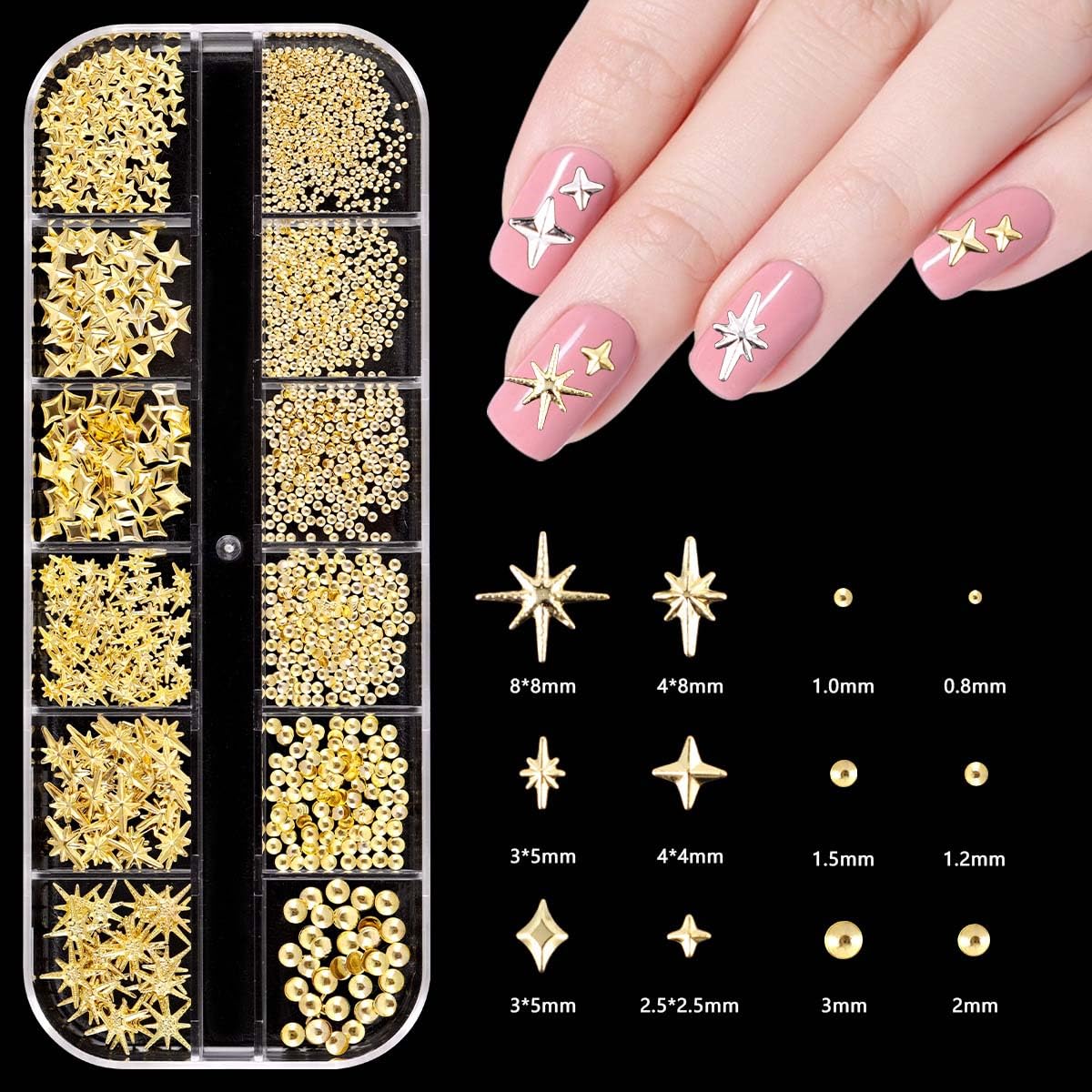 Gold Nail Charms,Pink Nail Art Charms 4 Boxes Nail Gems Nail Pearls 3D Cross Butterfly Cherry Heart Star Bow Flower Dollar Nail Rhinestones,3D Nail Art Charms for Nails Design