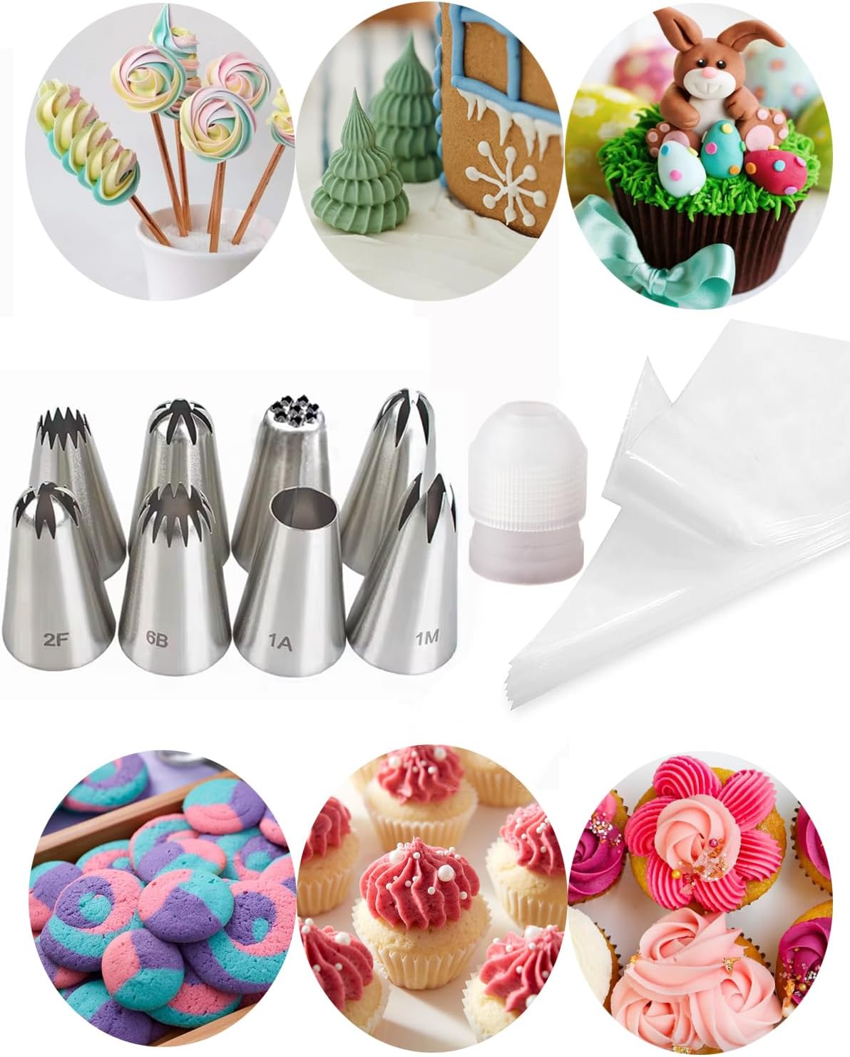 Petal Piping Tips Set 104 123 124 125 126 127 79 81 352 with Bags for Cakes