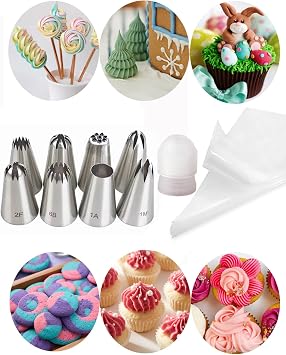 Large Piping Bags and Tips with Coupler, 1M, 2D, 2F, 4B, 6B, 234, D66, 1A Piping Tips Set, Large Icing Coupler and Disposable Frosting Bags for Effortless Floral, Star, Swirl, and Churros Creations