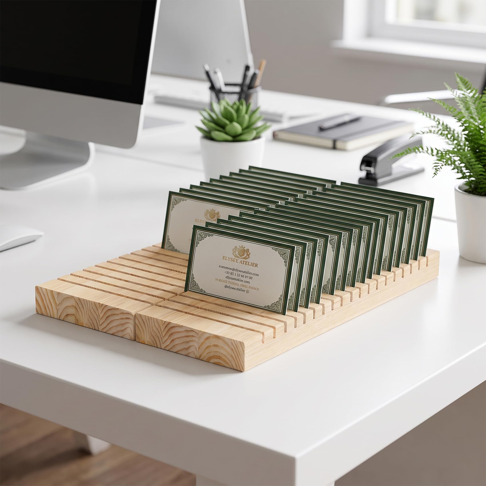Lot de 8 porte-badges en bois pour cartes de visite avec compartiment pour carte d'identité, plaque nominative, rangement de cartes de notes, porte-cartes pour usage professionnel (60 x 8,9 x