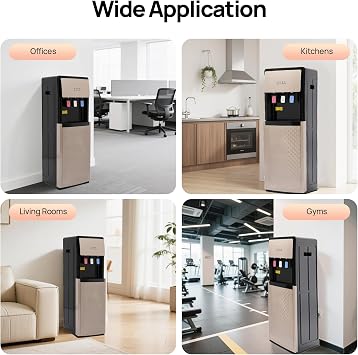 Bottom Loading Water Dispenser, 500W Floor Standing Water Cooler for 5 Gallon Bottle, 3 Temperature Settings Water Jug(Hot, Cold & Room Water) for Both Home, Offices (Champaign Gold)
