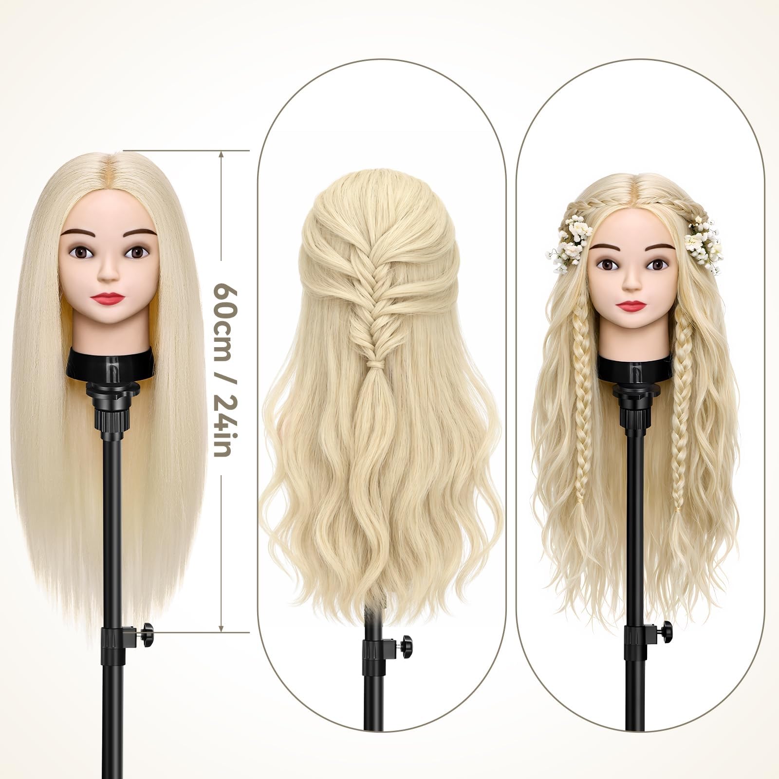 TwoWin Trainingsköpfe 80% Echtes Haar Blond Friseur Training Modell Mannequin Kopf mit Halterung Styling Glätten Locken Dauerwelle